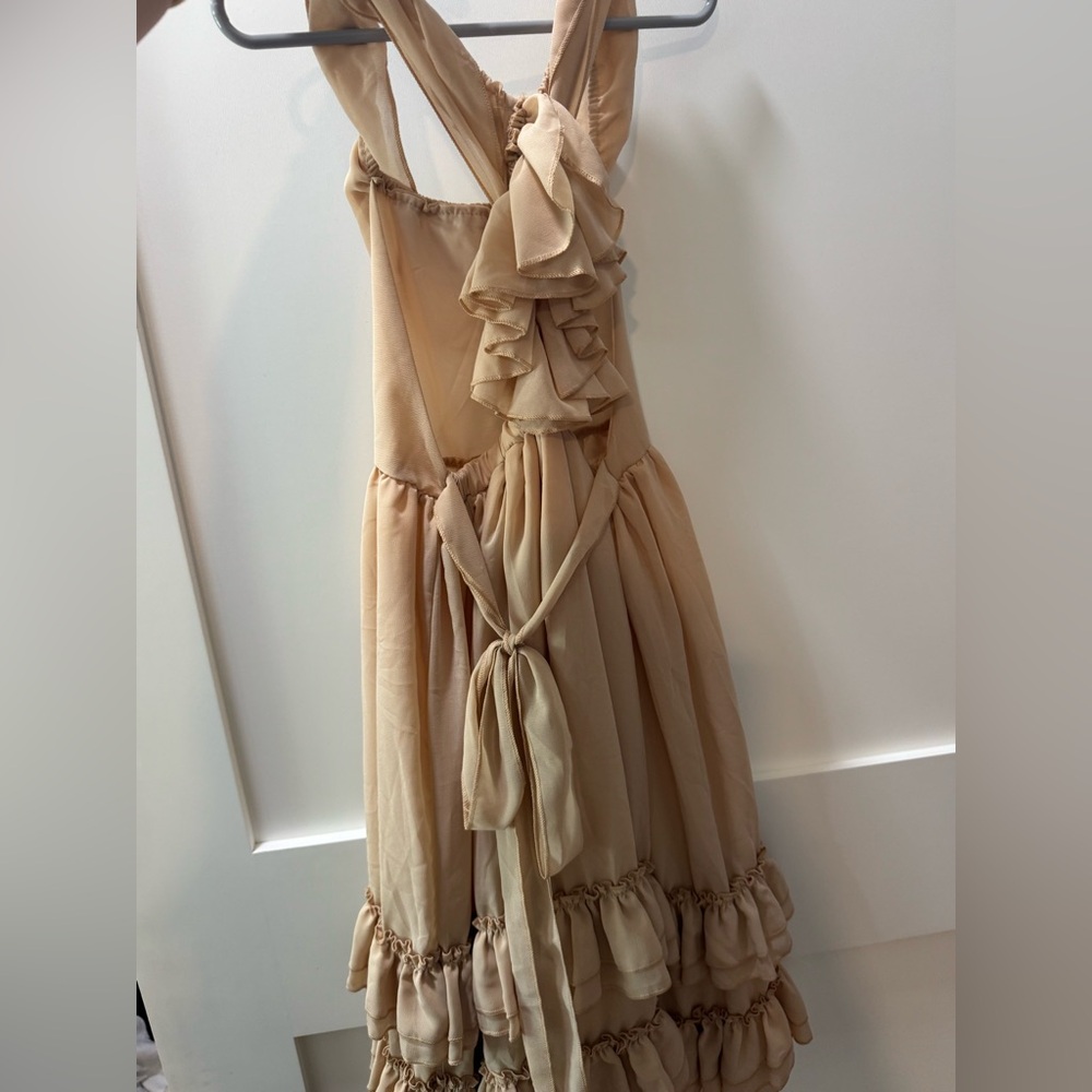 Tan One Shoulder Ruffled Sundress